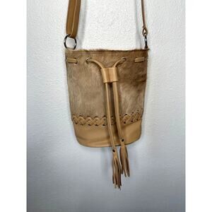 Saudara Carly Cowhide & Leather Silver Embellishment Bucket Bag